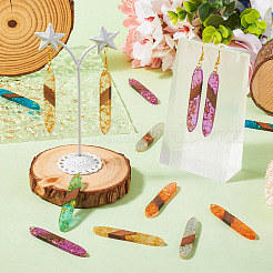 12Pcs 6 Colors Transparent Resin & Walnut Wood Big Pendants&nbsp;WOOD-TA0002-03