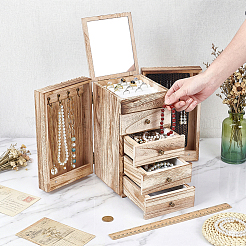 5-Tier Wood Jewelry Organizer Drawer Boxes with Mirror for Rings Earrings Bracelets Necklaces&nbsp;AJEW-WH0696-827