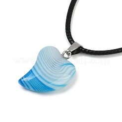 Dyed Natural Banded Agate Heart Pendant Necklaces&nbsp;NJEW-G166-01C