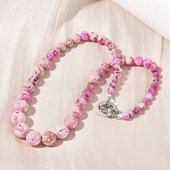 Dyed Natural Fossil Graduated Round Beaded Necklaces&nbsp;NJEW-F368-03P