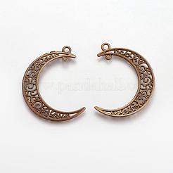 Tibetan Style Alloy Hollow Moon  2-Loop Link Pendants&nbsp;TIBEP-5312-AB-FF