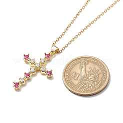 Fuchsia Cubic Zirconia Cross Pendant Necklace&nbsp;NJEW-JN04084