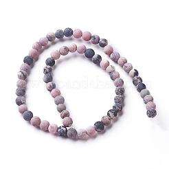 Frosted Natural Rhodonite Round Bead Strands&nbsp;X-G-E487-12-10mm
