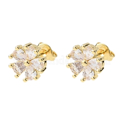 Brass Micro Pave Cubic Zirconia Flower Stud Earrings&nbsp;LS-EJEW-H174-01B-G