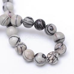 Round Natural Black Silk Stone/Netstone Bead Strands&nbsp;G-R345-4mm-20