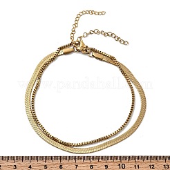 304 Stainless Steel Flat Snake Chain & Box Chain Double Layer Anklets for Women&nbsp;AJEW-F069-02G