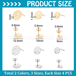 24Pcs 6 Style Flat Round 304 Stainless Steel Stud Earring Findings&nbsp;STAS-UN0027-27
