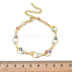 Brass Enamel Flat Round Evil Eye Link Chain Bracelets for Women&nbsp;BJEW-G764-01G-02