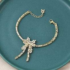 Bowknot Brass Micro Pave Cubic Zirconia Link Chain Bracelets for Women&nbsp;BJEW-A279-01G