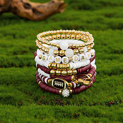 8Pcs 1Bag Rugby Polymer Clay Heishi & CCB Plastic Beaded Stretch Bracelets Set&nbsp;BJEW-PA0001-12C