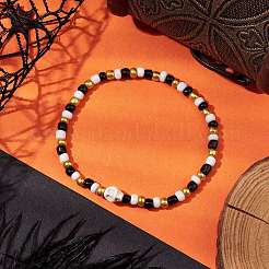 Halloween Skull Synthetic Magnesite & Glass Seed Beaded Stretch Bracelets Women&nbsp;BJEW-JB10525-02