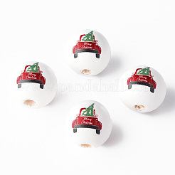 Painted Natural Wood Round Beads&nbsp;WOOD-N006-179