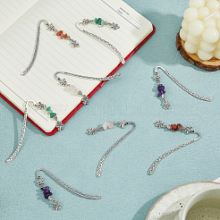 12Pcs 4 Styles Natural Rose Quartz & Green Aventurine & Amethyst & Red Agate Chips & Alloy Clover Charms Bookmarks&nbsp;AJEW-HS00008