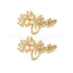 Rack Plating Flower Brass Micro Pave Clear Cubic Zirconia Cuff Earrings&nbsp;EJEW-H147-15G