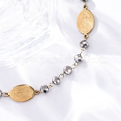 201 Stainless Steel & Electroplated Glass  Miraculous Medal Virgin Cross Charm Bracelets&nbsp;LS-BJEW-B078-163G