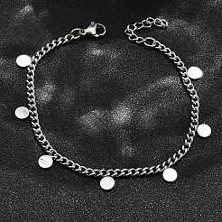 304 Stainless Steel Flat Round Charm Bracelets&nbsp;BJEW-R021-04P