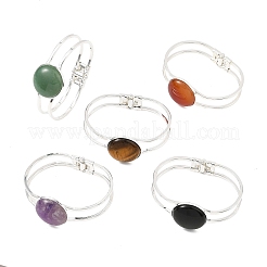 Natural Mixed Gemstone Half Round Brass Hinged Cuff Bangles&nbsp;BJEW-JB14509-01