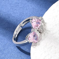 Brass Micro Pave Clear Cubic Zirconia Cuff Open Rings&nbsp;CU-CBA5C10-15P