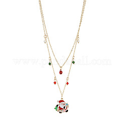 Alloy Enamel Santa Claus and Bicone Glass Pendant Double Layer Necklaces for women&nbsp;FS-WGBB294-01
