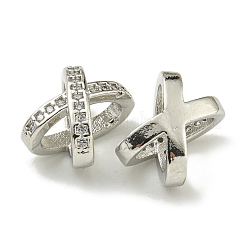 Letter X Rack Plating Brass Micro Pave Cubic Zirconia European Beads&nbsp;KK-K386-15P