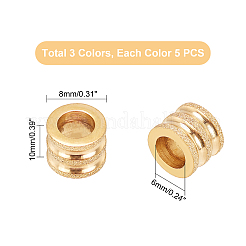 15Pcs 3 Colors Stainless Steel Textured Beads&nbsp;STAS-UN0021-01