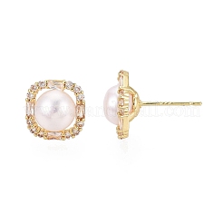 Square Brass Micro Pave Clear Cubic Zirconia Stud Earrings&nbsp;PEAR-N020-JY02