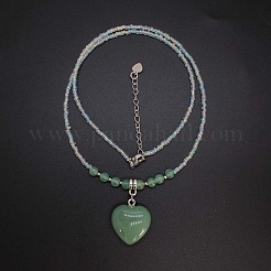 Natural Gemstone Heart Pendant Colorful Glass Seed Beads Beaded Necklaces for Women&nbsp;VA8487-5