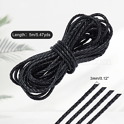 Diameter 3mm Black Round Folded Bolo Genuine Braided Leather Cords for Necklace Bracelet Jewelry Making&nbsp;WL-PH0002-01A