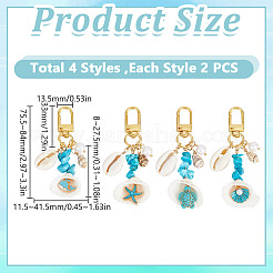 8Pcs 4 Styles Synthetic Turquoise Chip Bead and Shell Pendant Decorations&nbsp;HJEW-GO00212