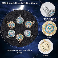 6Pcs 2 Colors Brass Micro Pave Cubic Zirconia Pendants&nbsp;ZIRC-BBC0003-68A