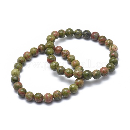 Natural Unakite Bead Stretch Bracelets BJEW-K212-C-006-1