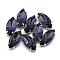 Sew on Rhinestone, Multi-strand Links, Glass Rhinestone, with Platinum Tone Brass Prong Settings, Garments Accessories, Faceted, Horse Eye, Purple, 14.5x4x4mm, Hole: 0.8~1mm