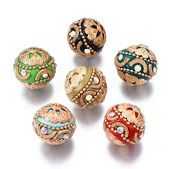 Handmade Indonesia Beads, with Alloy Findings and Iron Chain, Round, Light Gold, Mixed Color, 20x19.5mm, Hole: 2mm