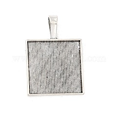 Tibetan Style Alloy Pendant Cabochon Settings, Plain Edge Bezel Cups, Square, Cadmium Free & Lead Free, Antique Silver, Tray: 25x25mm, 38.5x27x7.5mm, Hole: 9x6mm, about 140pcs/1000g
