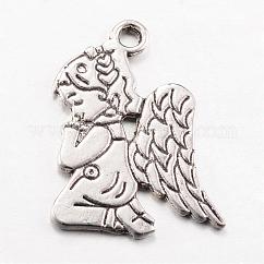 Tibetan Style Alloy Pendants, Praying Angel, Cadmium Free & Lead Free, Antique Silver, 24x17x1mm, Hole: 2mm, about 600pcs/1000g