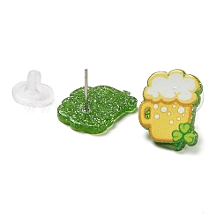Saint Patrick's Day Theme Acrylic & 304 Stainless Steel Stud Earring for Women Men&nbsp;LS-EJEW-H112-01D