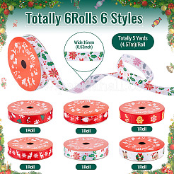 6Rolls 6 Styles Christmas Polyester Printed Ribbon&nbsp;OCOR-TA0003-43