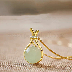 Lucky Bag Brass with Glass Imitation Jade Pendant Necklaces for Women&nbsp;FS-WG73FC0-01