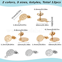 12Pcs 6 Styles Ion Plating(IP) 304 Stainless Steel Stud Earring Findings&nbsp;STAS-LP0001-47