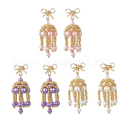 3 Pairs Handmade Glass Seed Beads Dangle Stud Earrings&nbsp;EJEW-MZ00708