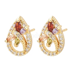 Brass Micro Pave Cubic Zirconia Stud Earrings&nbsp;EJEW-F400-02E-G
