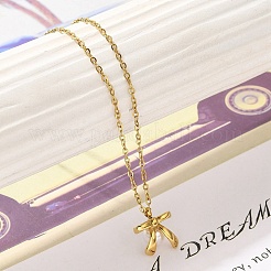 Shell Pearl Bowknot Pendant Necklaces&nbsp;NJEW-K255-10G