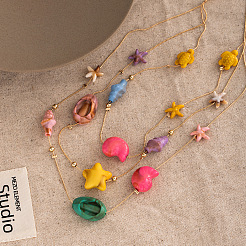 Alloy and Resin Shell 3 Layered Starfish Shell Shaped Necklaces&nbsp;FS-WGB8379-01