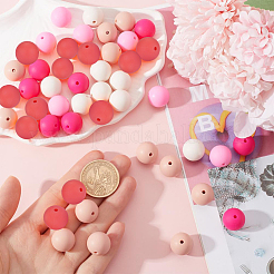60Pcs 2 Styles Round Silicone Focal Beads with Fluorescence Acrylic Beads&nbsp;SIL-SP0001-01A