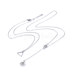Non-Tarnish Flat Round with Om Symbol Lariat Necklaces & Triangle Pendant Necklaces Sets&nbsp;NJEW-JN02805-02