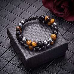 Natural Obsidian & Tiger Eye & Synthetic Hematite Braided Bead Bracelet&nbsp;BJEW-SW00001-22