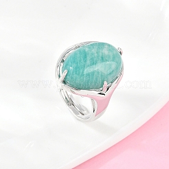 Natural Amazonite Adjustable Finger Rings&nbsp;RJEW-A097-01P