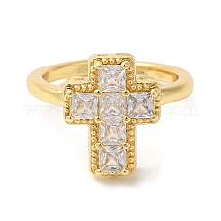 Cross Brass Micro Pave Clear Cubic Zirconia Open Cuff Rings&nbsp;RJEW-U008-20G