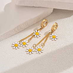201 Stainless Steel Daisy Tassel Hoop Earrings&nbsp;DC3639