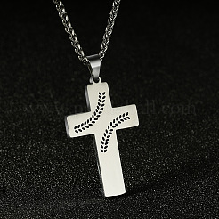 201 Stainless Steel Enamel Black Baseball Print Cross Pendant Wheat Chain Necklaces&nbsp;FS-WG40B0E-02